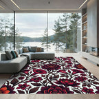 Deep Crimson Floral Botanical Arrangement Rug