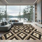 Neutral Earth Tone Geometric Diamond Grid Rug