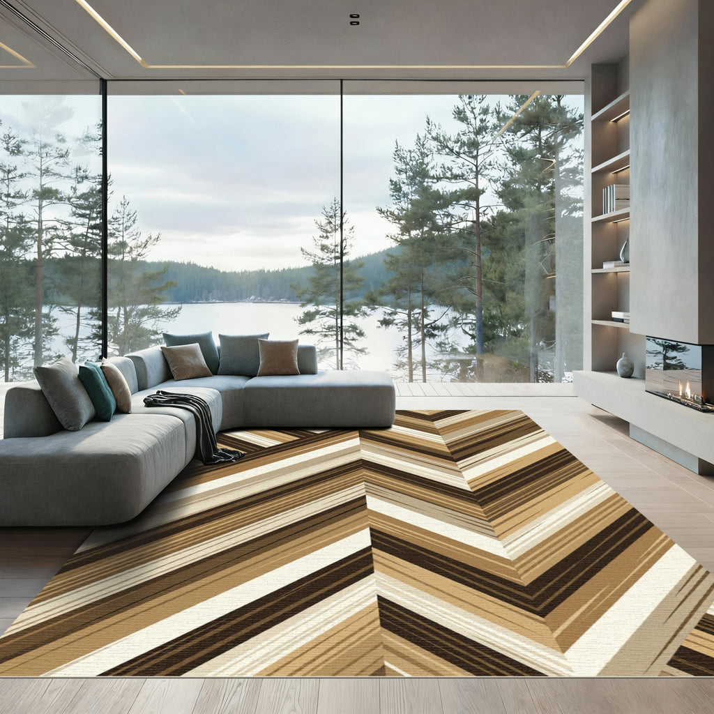 Brown Taupe Chevron Stripe Accordion Rug