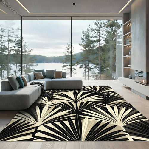 Art Deco Black Palm Frond Repeat Rug