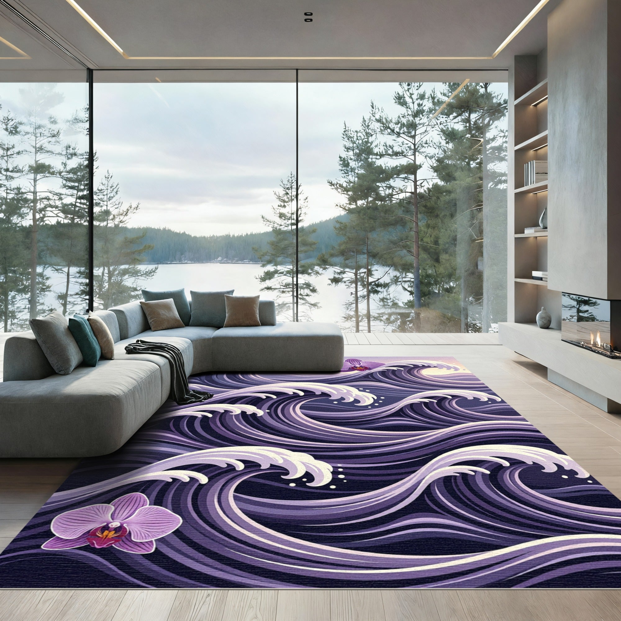Purple Orchid Ocean Wave Rug