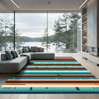 Vibrant Teal and Terracotta Linear Stripe Rug