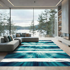 Teal Sunburst Abstract Horizontal Stripe Rug