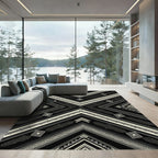 Black White Geometric Chevron Accents Rug