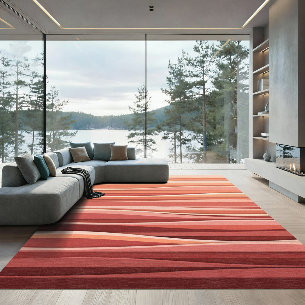 Coral Sunset Layered Wave Rug
