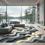 Modern Abstract Gray and Beige Swirl Rug