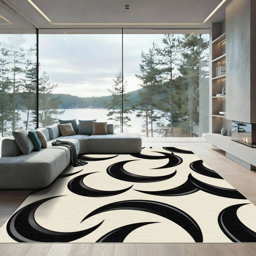 Black Crescent Moon Arrangement Rug