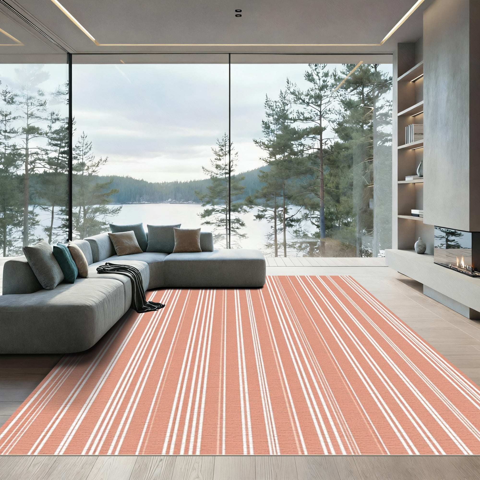Terracotta White Vertical Stripe Rug