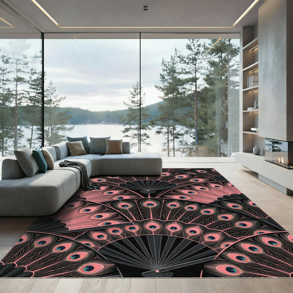 Art Deco Blush Peacock Fan Repeating Rug