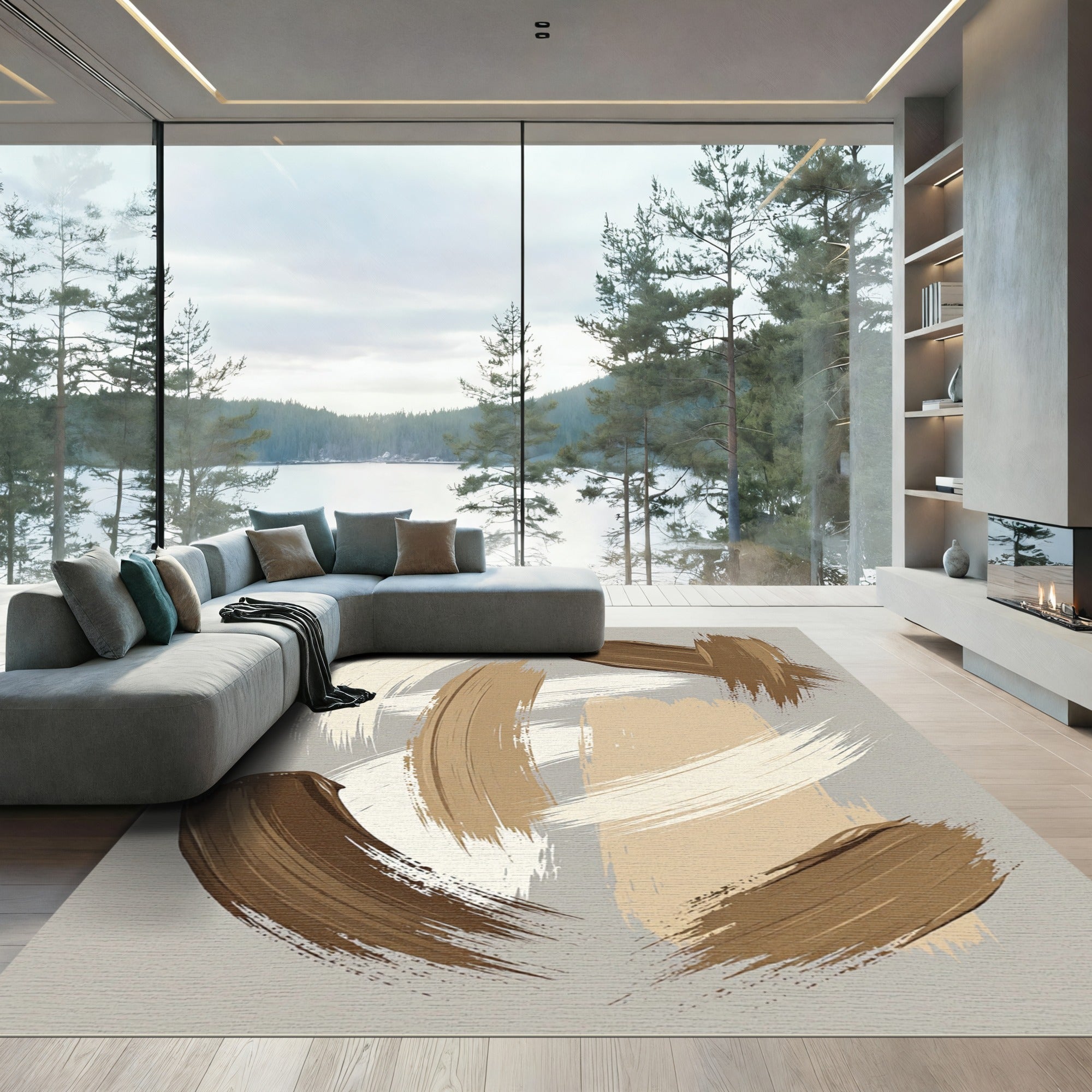 Earthy Tones Abstract Brushstroke Rug