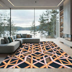 Art Deco Geometric Gold Charcoal Lattice Rug