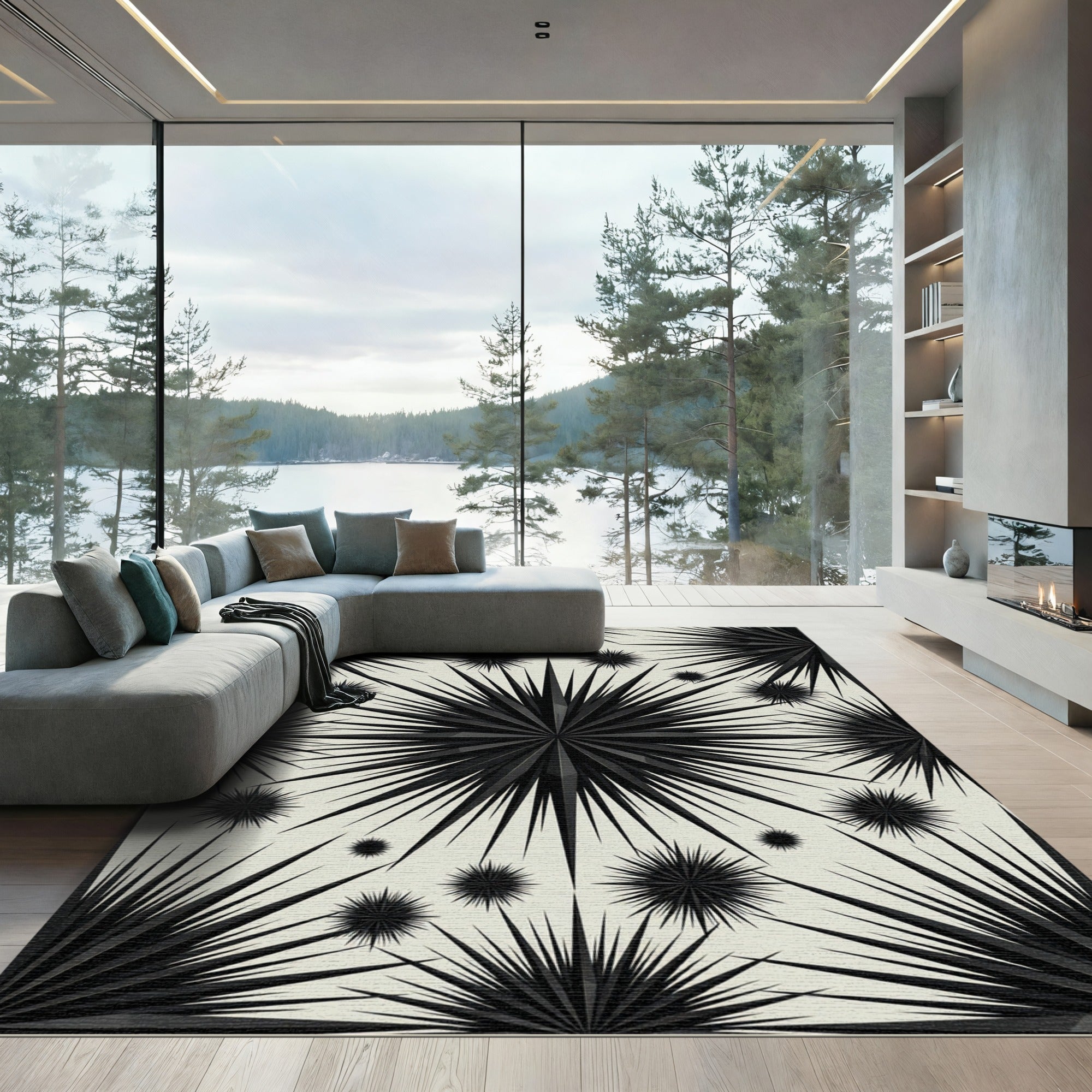 Black Spiky Starburst Geometric Rug