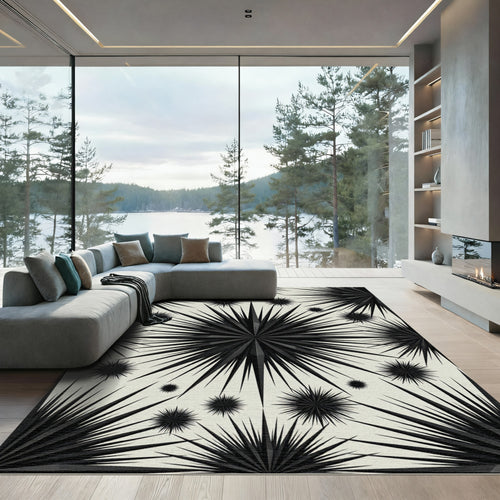 Black Spiky Starburst Geometric Rug