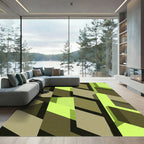 Modern Lime and Olive Geometric Cubes Rug