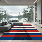 Lighthouse Silhouette Red White Blue Striped Rug