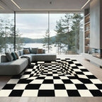 Black White Optical Illusion Checkerboard Room Rug