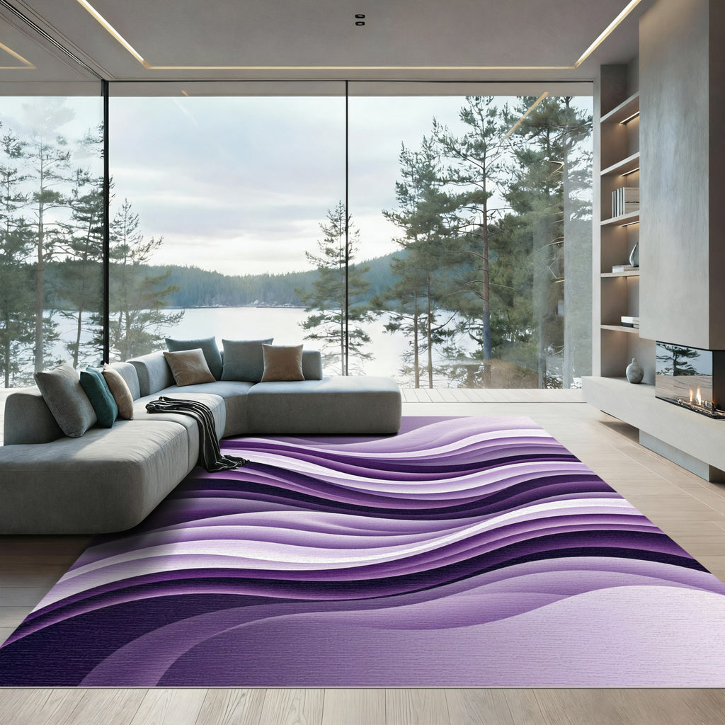 Modern Chic Purple Abstract Waves Rug