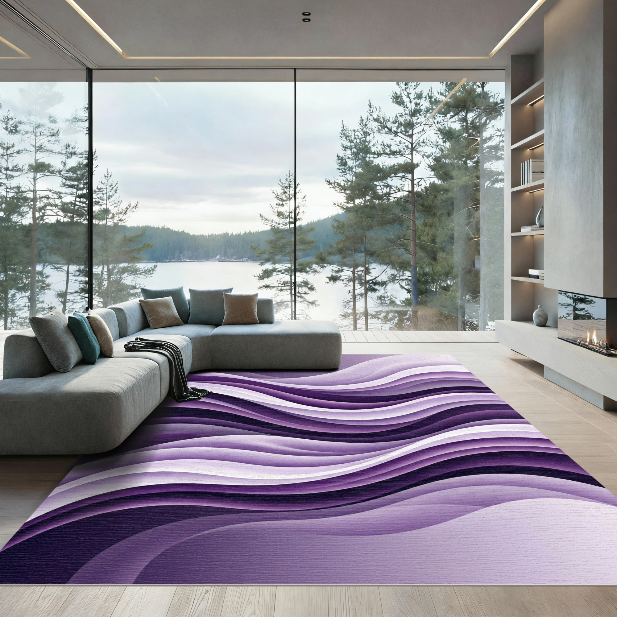 Modern Chic Purple Abstract Waves Rug