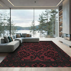 Gothic Crimson Black Ornate Damask Rug