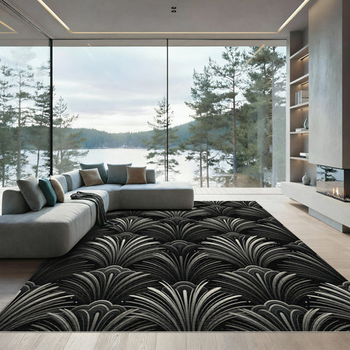 Art Deco Gray Fanburst Pattern Rug