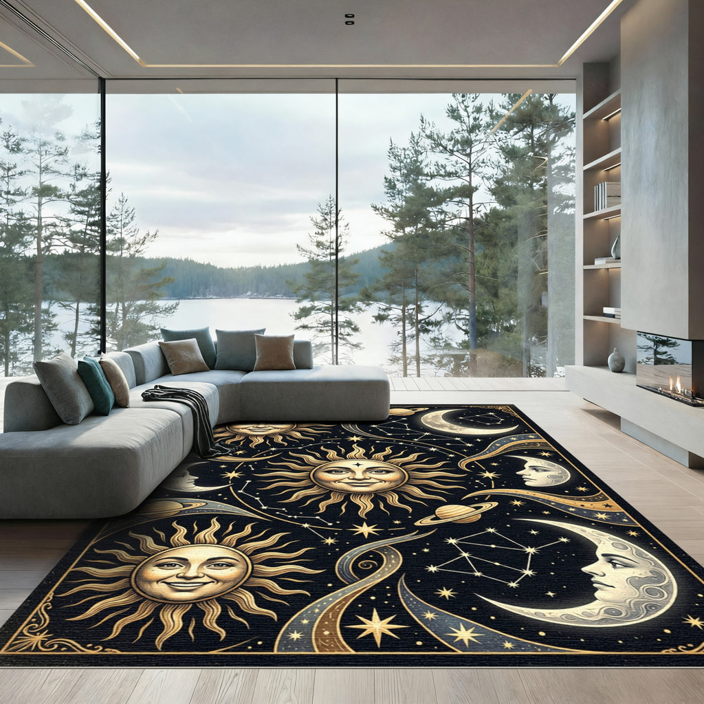 Celestial Sun Moon Stars Constellation Rug