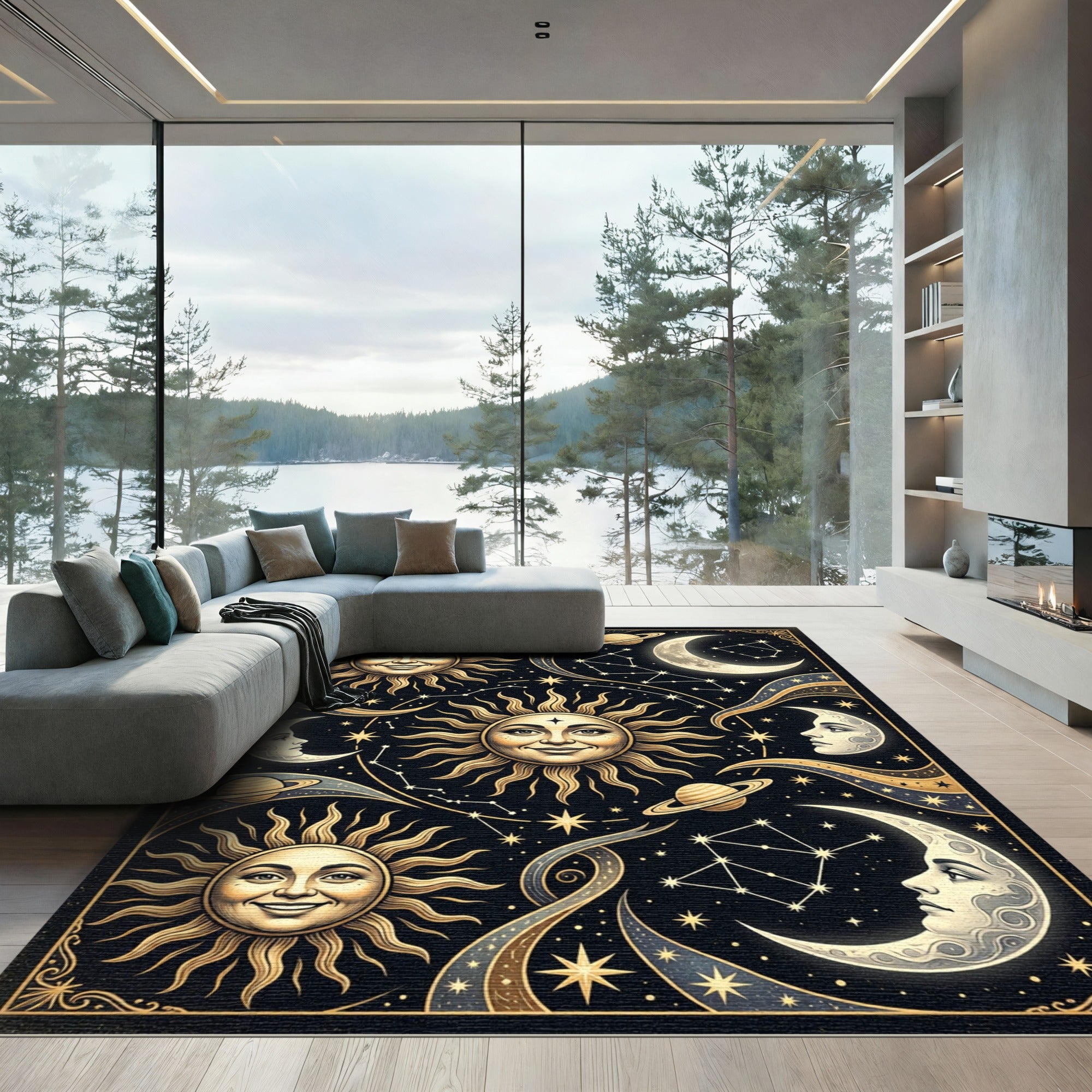 Celestial Sun Moon Stars Constellation Rug