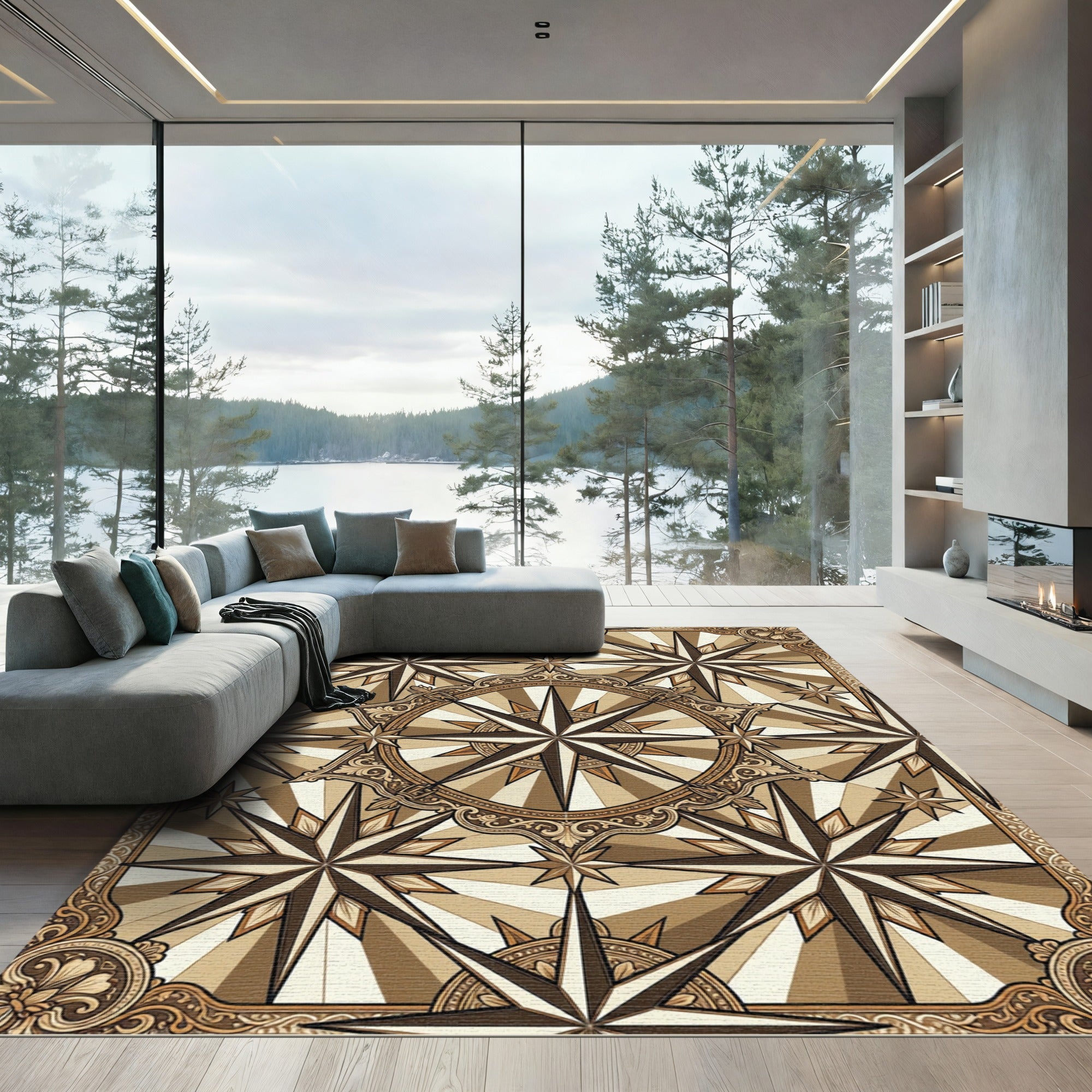 Antique Compass Rose Starburst Rug