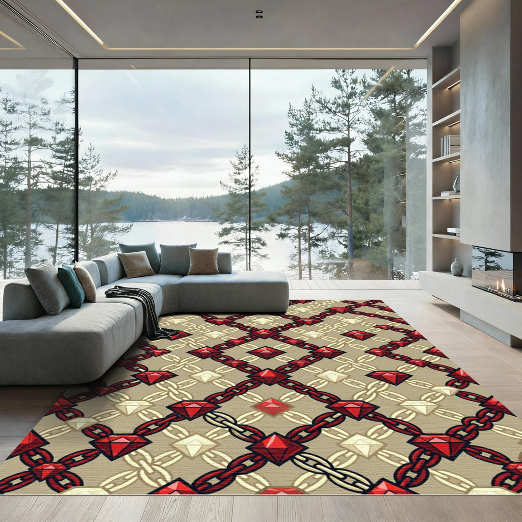 Red Diamond Chain Geometric Rug