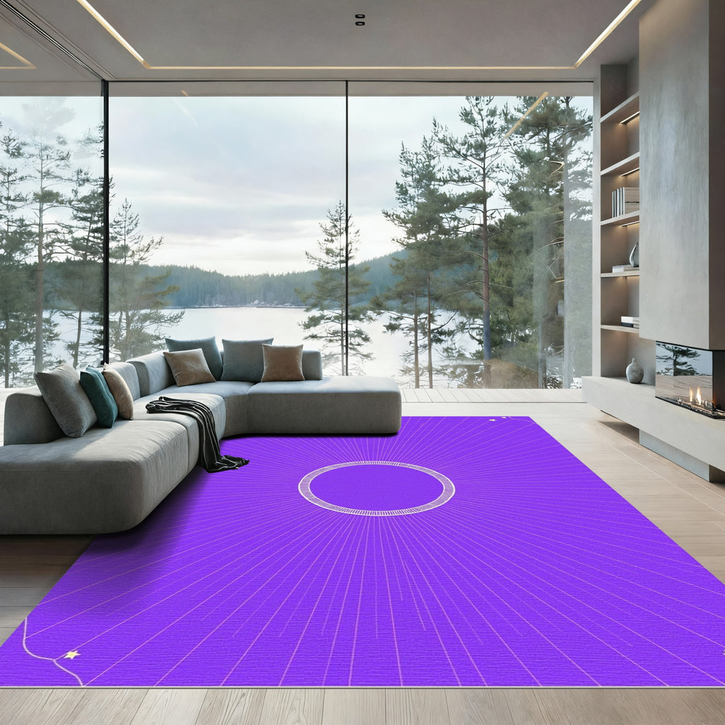 Radiant Purple Sunburst Circle Stars Rug