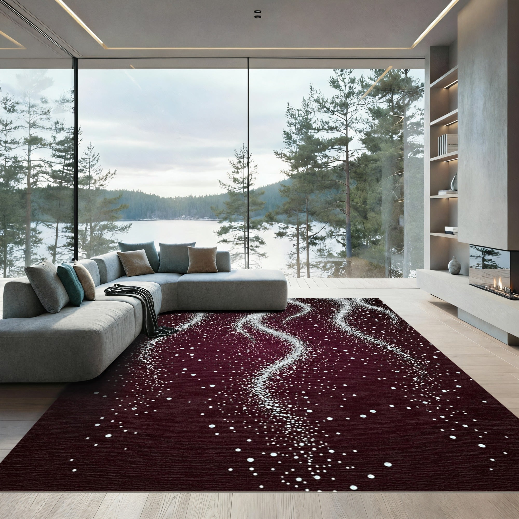 Deep Burgundy White Speckled Cascade Rug