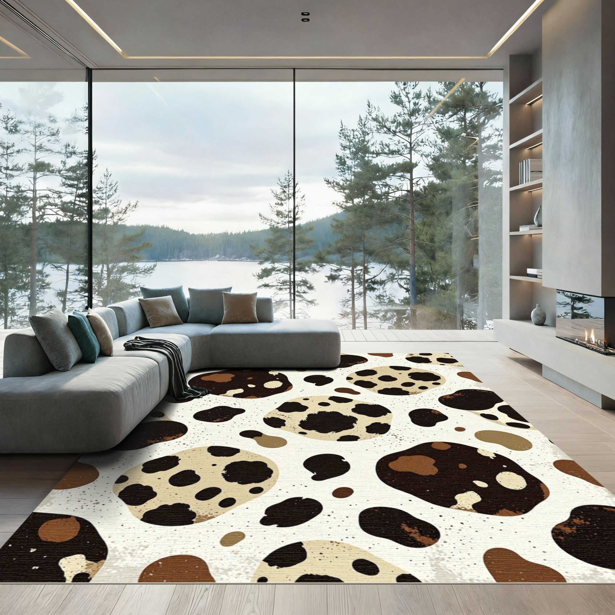 Abstract Spotted Cream and Coffee Animal Rug