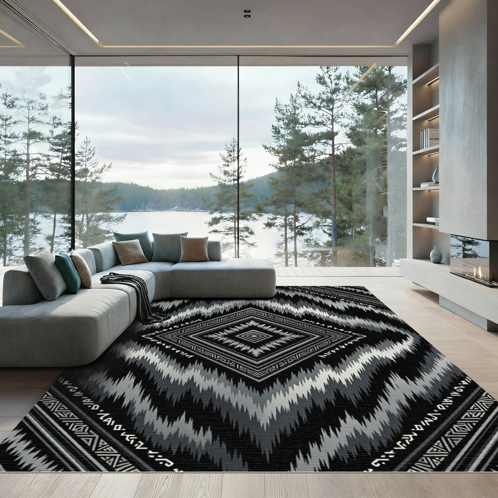 Monochrome Diamond Tribal Stripes Rug