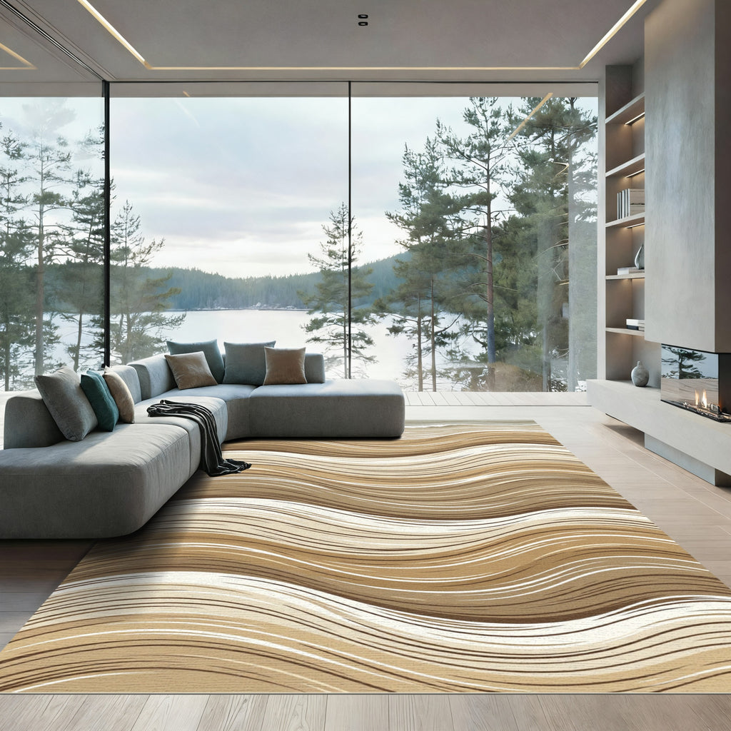Earthy Sand Wave Abstract Area Rug