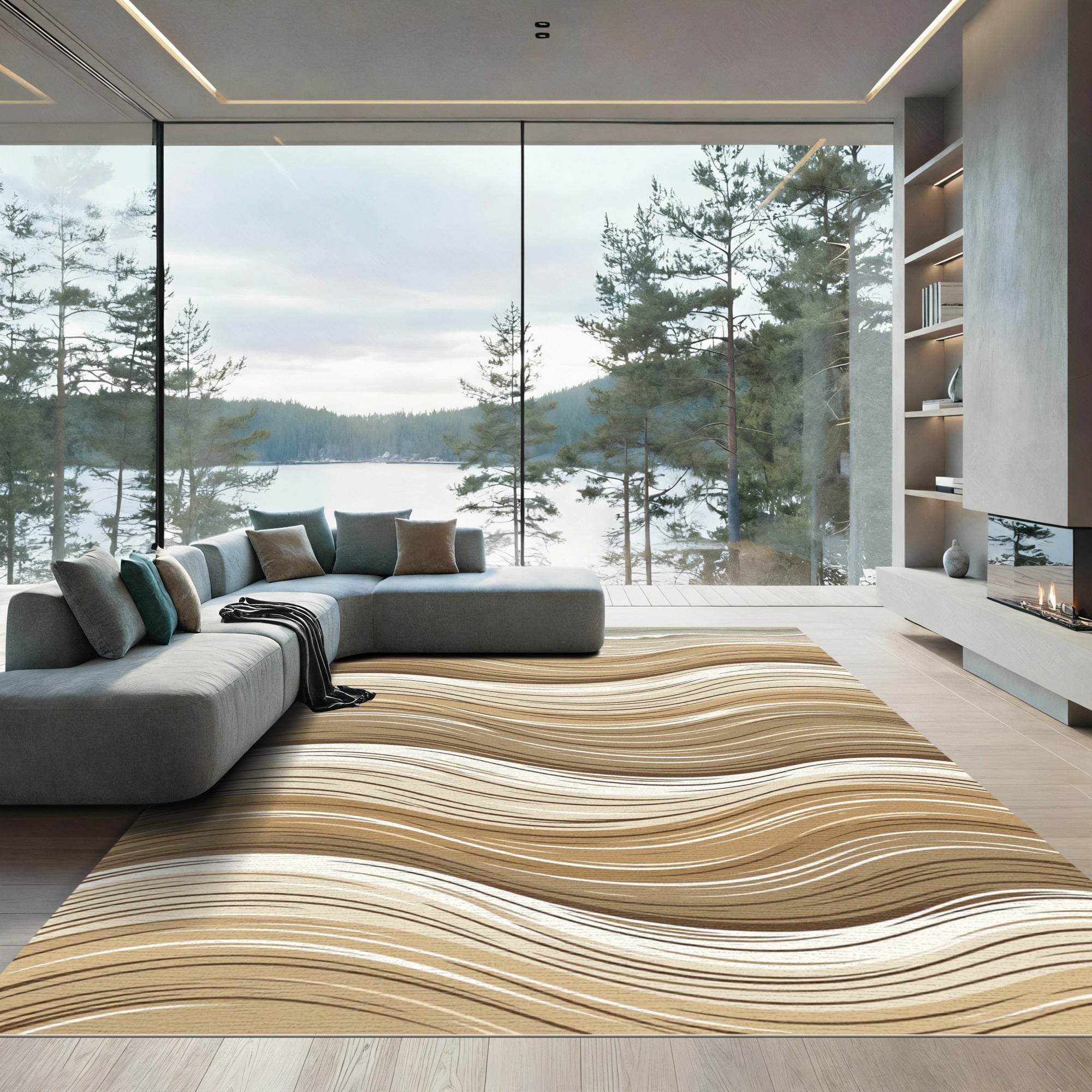 Earthy Sand Wave Abstract Area Rug