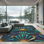 Art Deco Gold and Teal Fan Rug