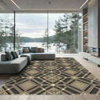 Ornate Gold Geometric Trellis Tile Rug