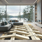 Minimalist Beige Brutalist Architectural Grid Rug