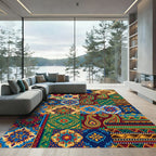 Vibrant Floral Paisley Medallion Patchwork Rug