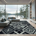 Monochromatic Geometric Diamond Folk Wall Art Rug