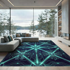 Neon Cyber Circuitry Grid Glowing Teal Rug