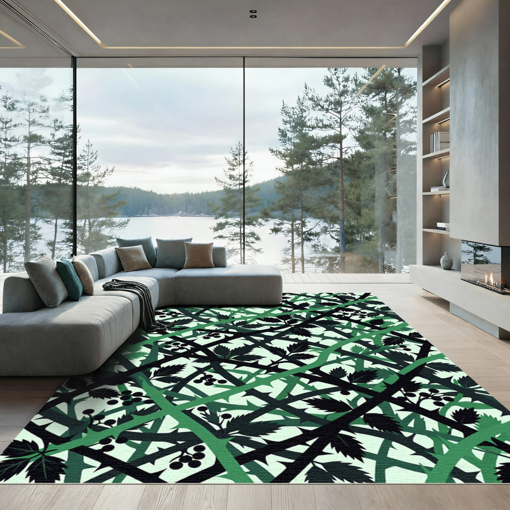 Overlapping Green Thorn Vine Abstract Rug