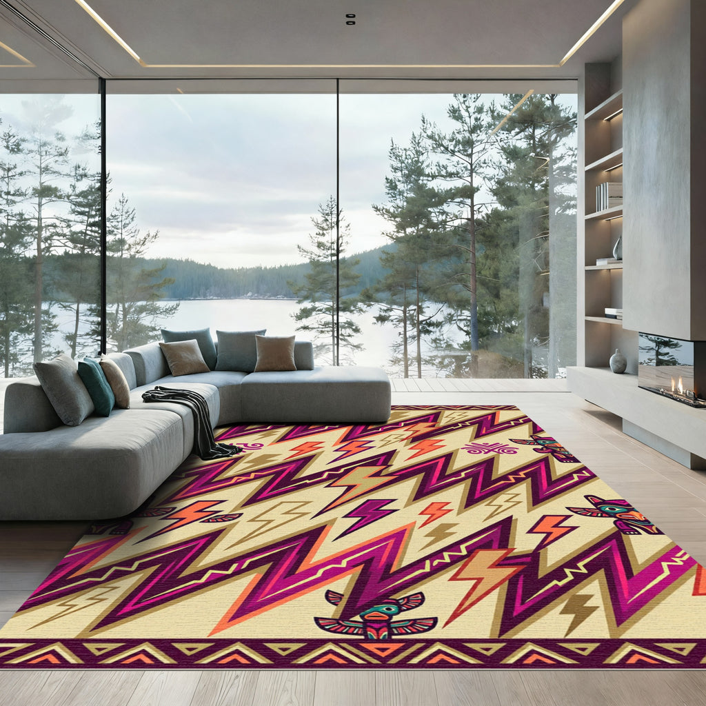 Bold Tribal Totem Lightning Bolts Rug