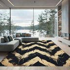 Grunge Black and Gold Chevron Rug