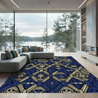 Navy and Gold Geometric Arrow Weave Rug