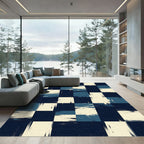 Abstract Indigo Navy Checkered Textured Area Rug