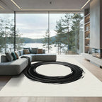 Bold Black Brushstroke Circle Rug