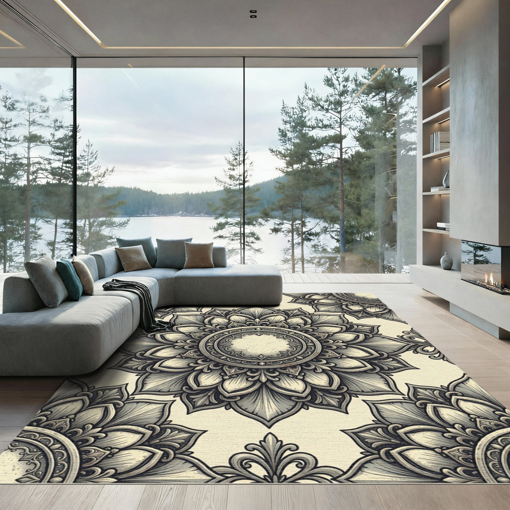 Ornate Antique Floral Mandala Rug