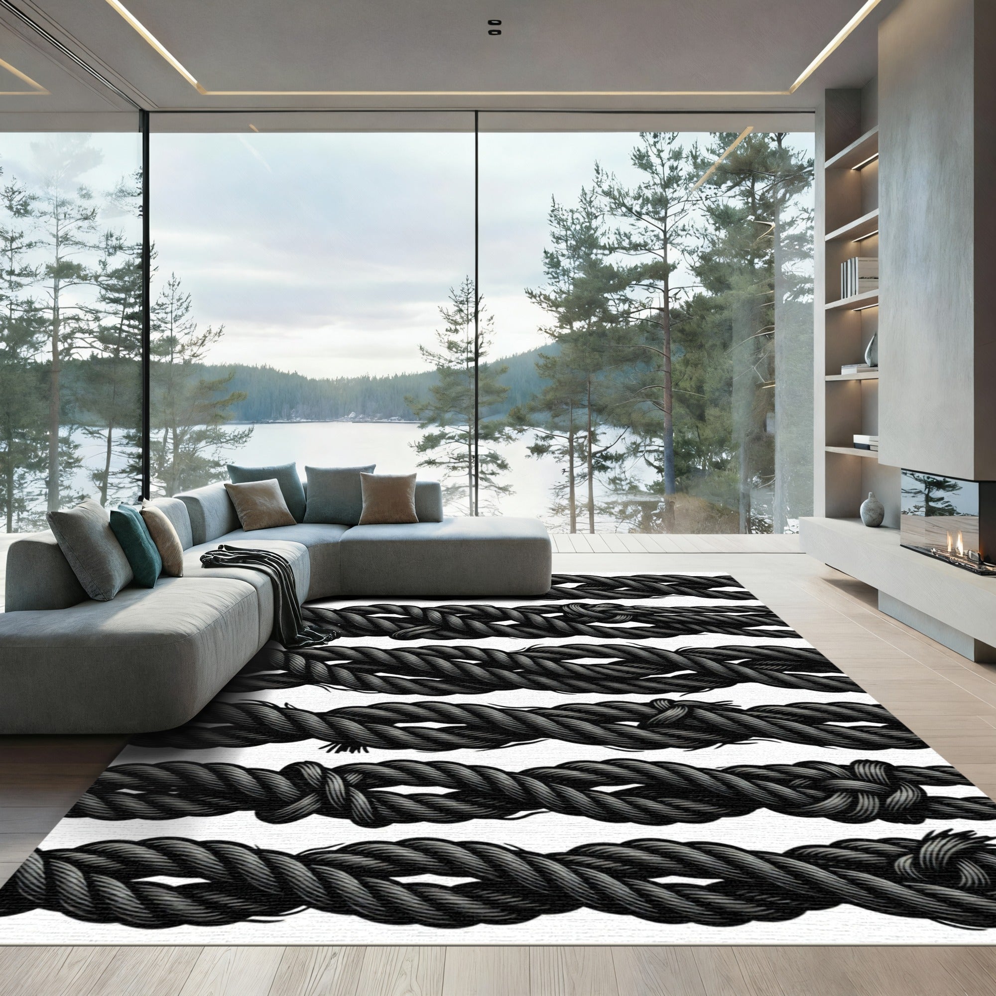 Black Braided Rope Collection Rug