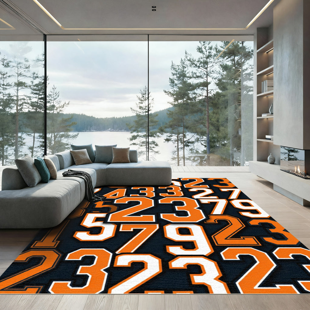 Varsity Orange Collegiate Number Graphic Rug