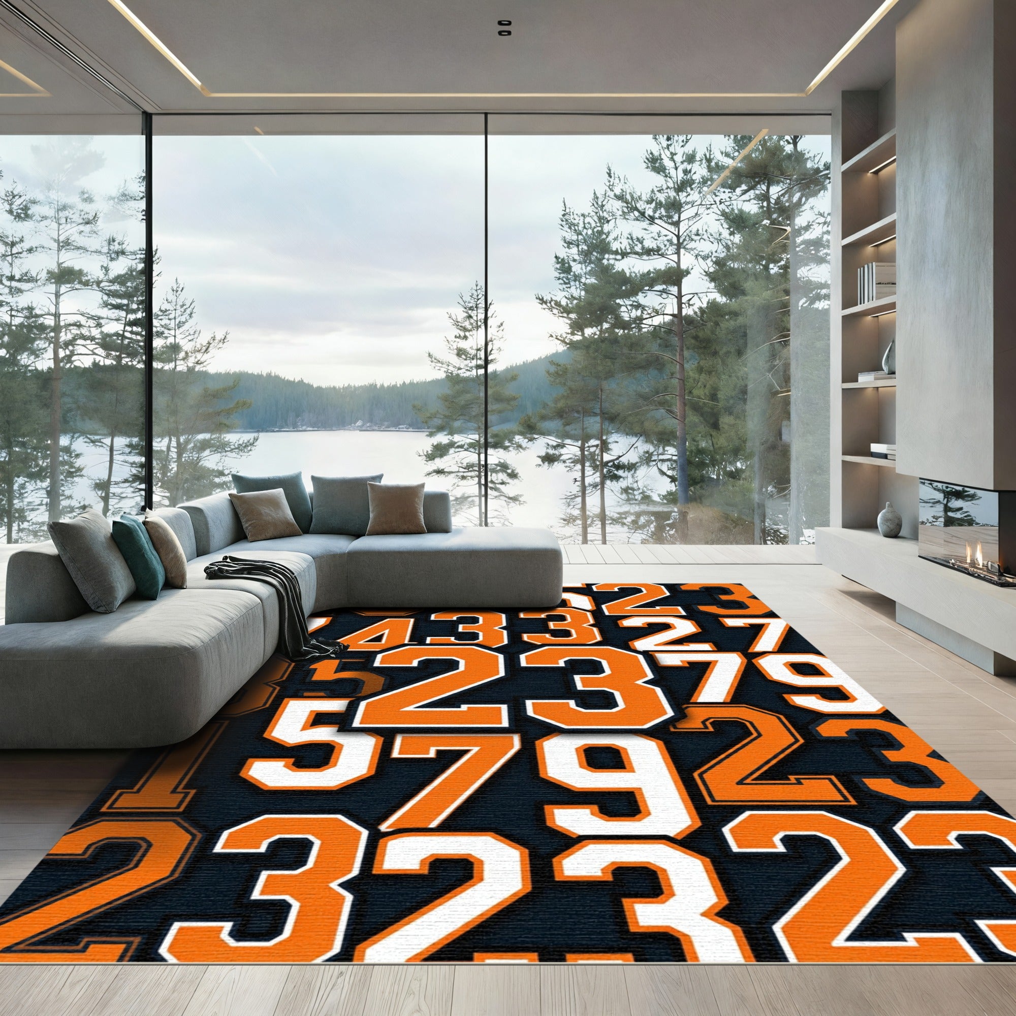 Varsity Orange Collegiate Number Graphic Rug